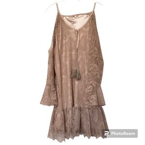 Anthropologie Womens Lace Cold Shoulder Dress Long Bell Sleeves Size Medium Boho